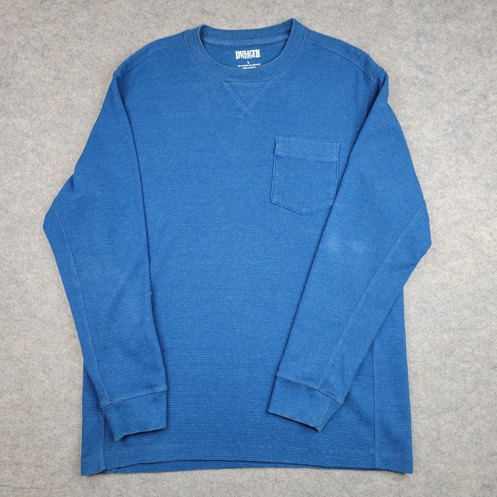 Duluth Trading Co Shirt Mens Large Blue Long Sleeve Thermal Pocket Tee Tagless